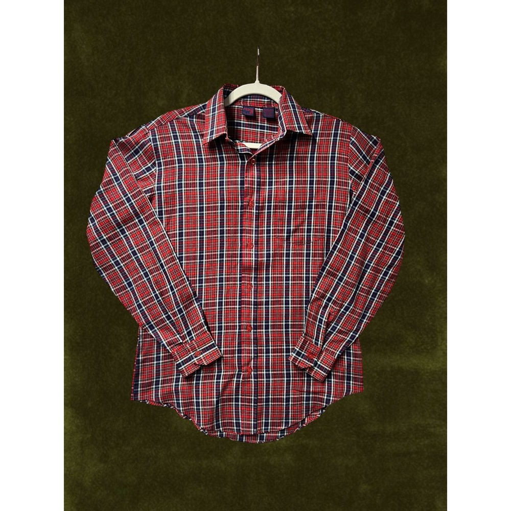 Feds Vintage Red Plaid Button Down Shirt Long Sleeve Size 18 Made in Korea